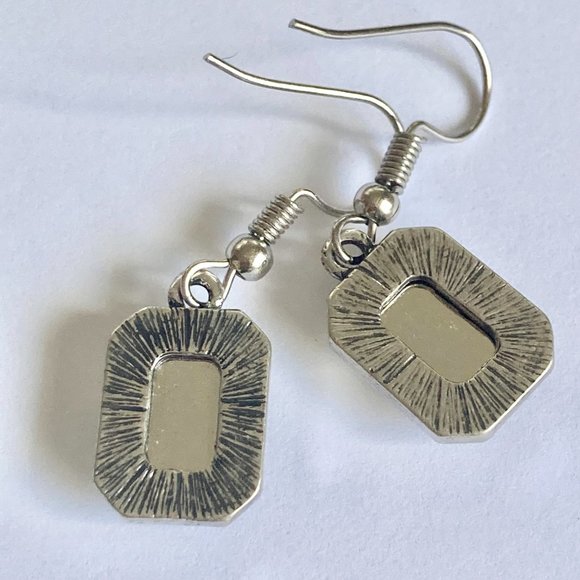 Emerald Radiant Cut Yellow Topaz Crystal Earrings Silver Tone Plated Dangle - Picture 8 of 12